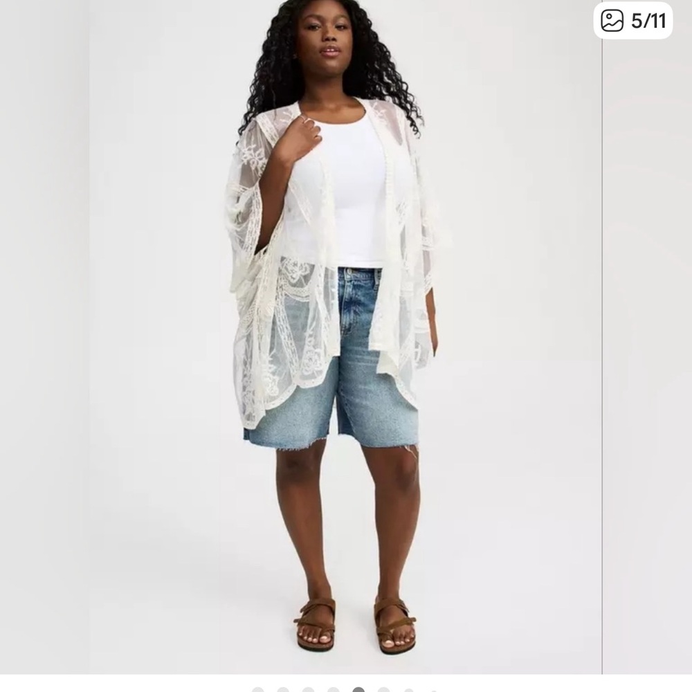 Torrid Cream Embroidered Mesh Ruana - Picture 5 of 7